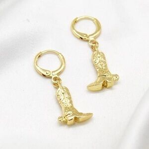 Gold Cowboy Western Boot Earrings
